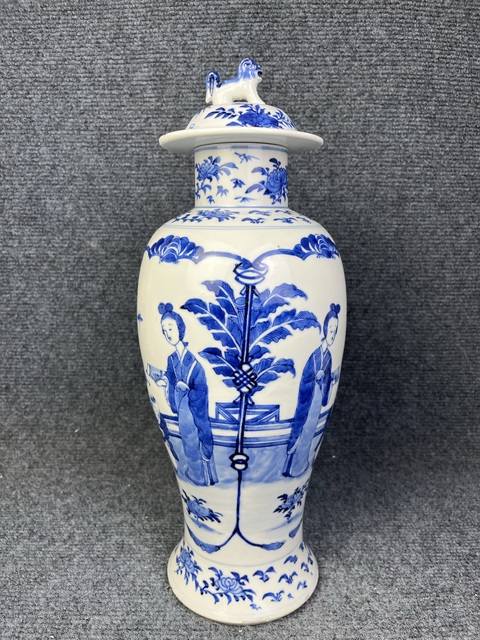 古玩陶瓷青花三娘教子紋大蓋瓶真品鑒賞圖