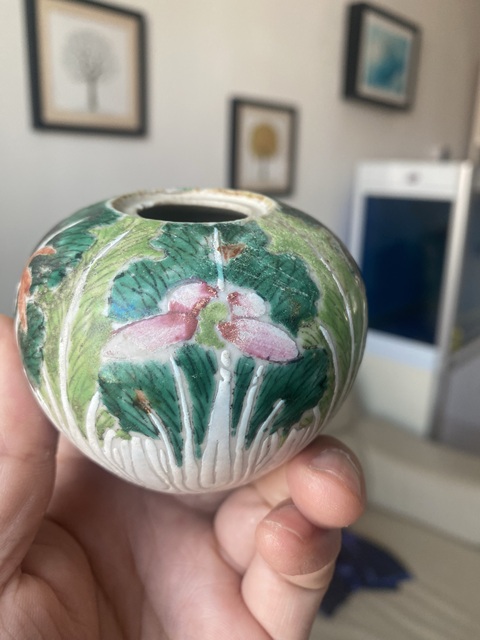 古玩陶瓷粉彩百財蝴蝶紋西瓜罐拍賣,當前價格3000元
