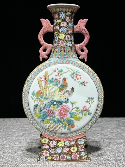 古玩陶瓷花鳥紋抱月瓶真品鑒賞圖