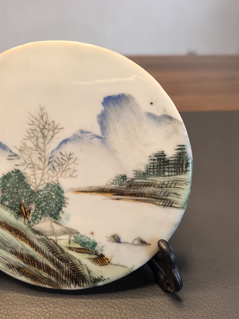 古玩陶瓷民國淺降彩山水瓷板真品鑒賞圖