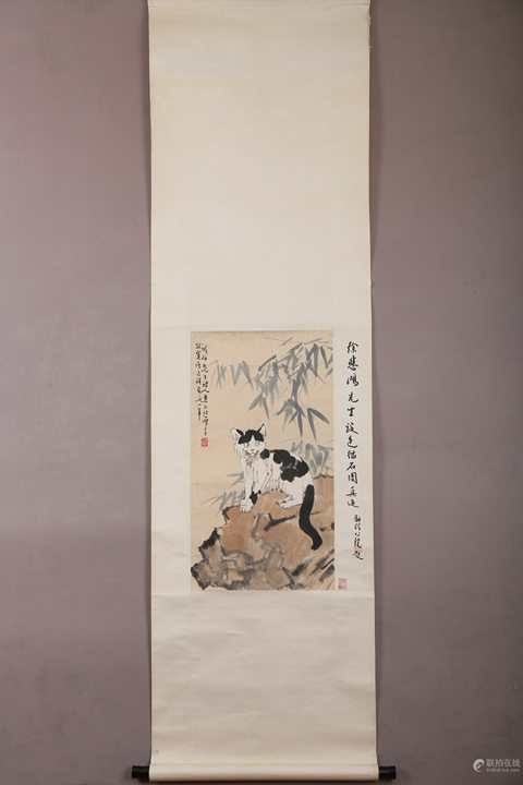 古玩字畫貓石圖真品鑒賞圖