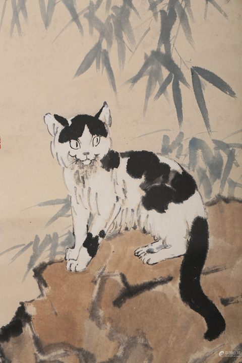 古玩字畫貓石圖真品鑒賞圖