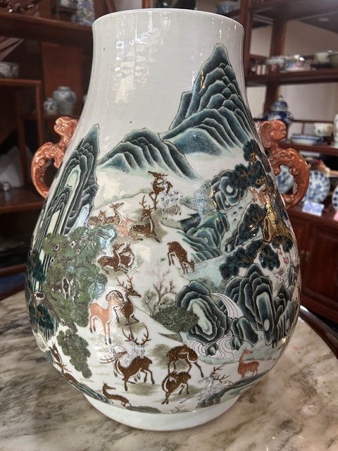古玩陶瓷清晚期粉彩百鹿尊真品鑒賞圖