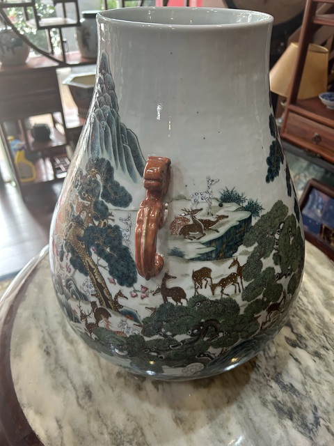 古玩陶瓷清晚期粉彩百鹿尊真品鑒賞圖
