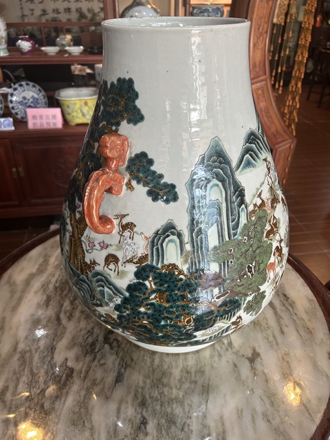 古玩陶瓷清晚期粉彩百鹿尊真品鑒賞圖