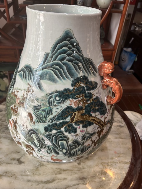 古玩陶瓷清晚期粉彩百鹿尊真品鑒賞圖