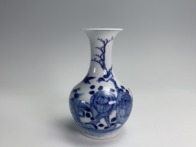 古玩陶瓷清晚期·青花花鳥紋玉壺春瓶拍賣，當前價格2880元