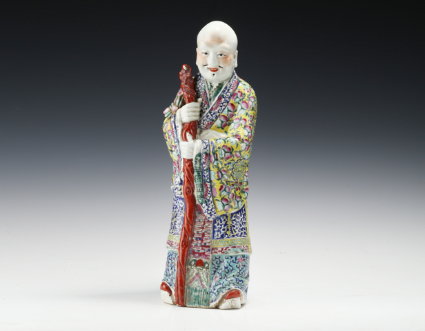 古玩陶瓷民國·粉彩壽星瓷塑真品鑒賞圖