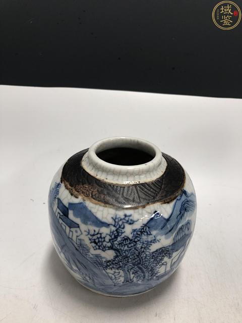 古玩陶瓷清晚·哥釉青花山水人物紋罐拍賣,當前價格1388元
