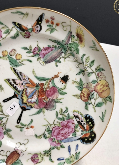 古玩陶瓷清晚·廣彩花蝶紋盤拍賣，當前價格2688元