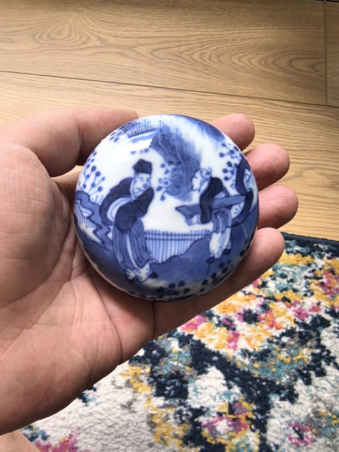 古玩陶瓷青花印泥盒真品鑒賞圖
