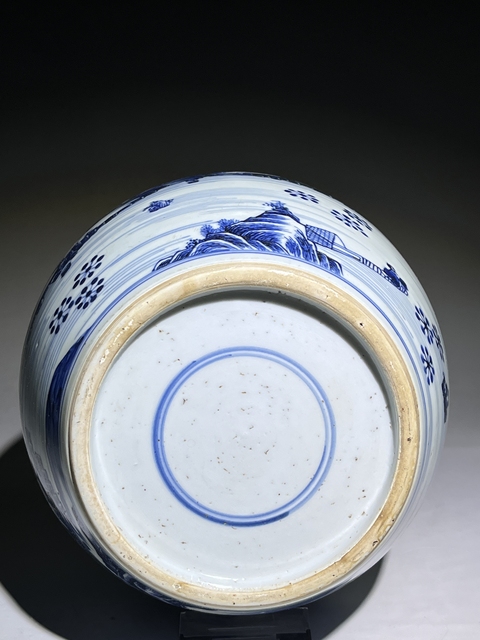 古玩陶瓷人物山水紋青花罐真品鑒賞圖