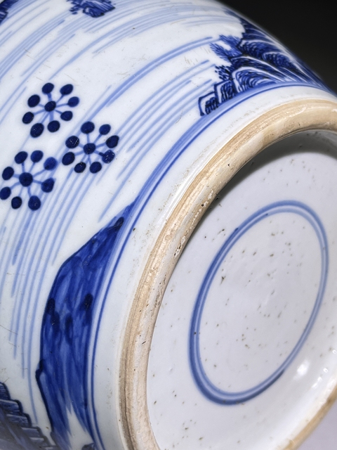 古玩陶瓷人物山水紋青花罐真品鑒賞圖