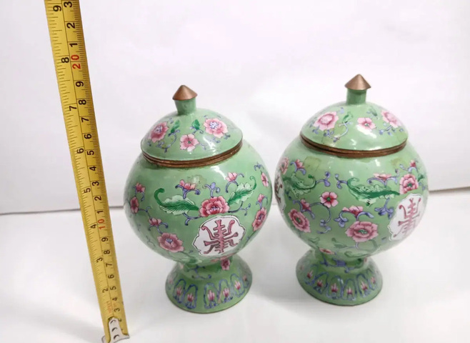 古玩陶瓷銅胎畫琺瑯蓋罐一對真品鑒賞圖
