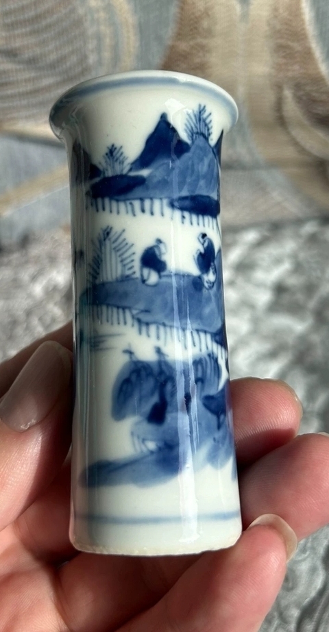 古玩陶瓷青花山水人物花觚，疑似復(fù)窯真品鑒賞圖