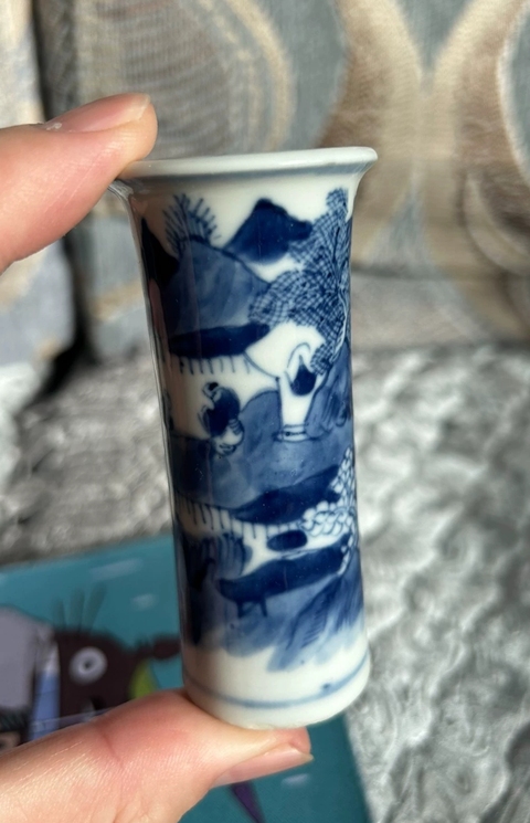 古玩陶瓷青花山水人物花觚，疑似復(fù)窯真品鑒賞圖