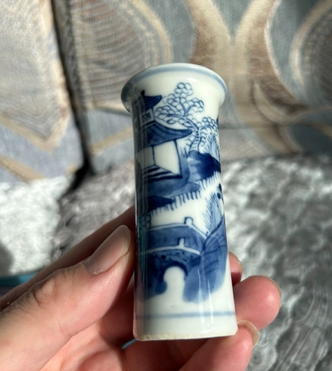 古玩陶瓷青花山水人物花觚，疑似復(fù)窯真品鑒賞圖
