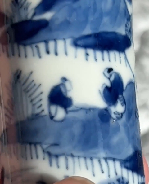 古玩陶瓷青花山水人物花觚，疑似復(fù)窯真品鑒賞圖