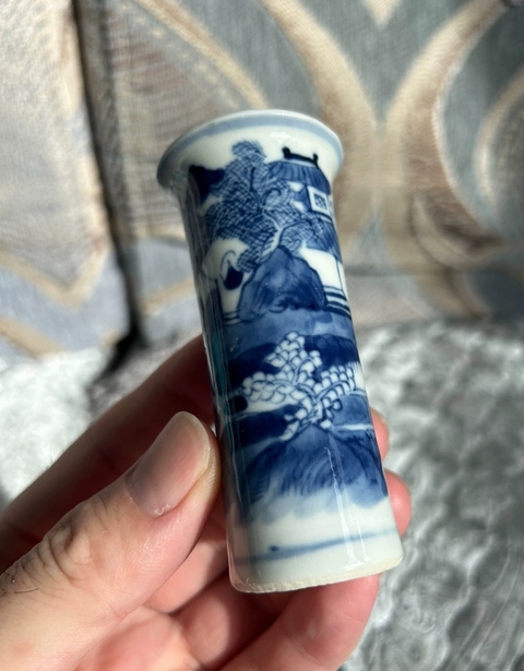 古玩陶瓷青花山水人物花觚，疑似復(fù)窯真品鑒賞圖