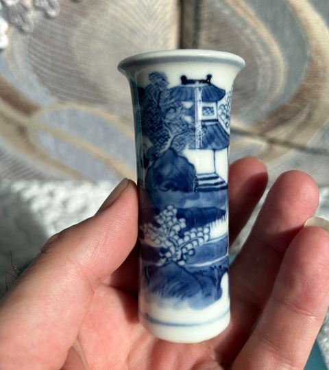 古玩陶瓷青花山水人物花觚，疑似復(fù)窯真品鑒賞圖