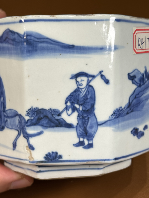 古玩陶瓷青花山水人物紋香爐真品鑒賞圖
