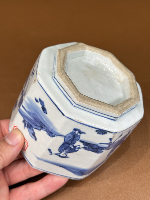 古玩陶瓷青花山水人物紋香爐真品鑒賞圖