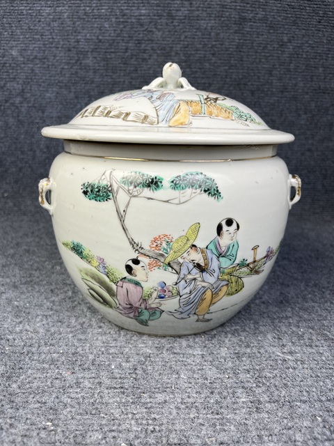 古玩陶瓷粉彩人物紋粥罐真品鑒賞圖