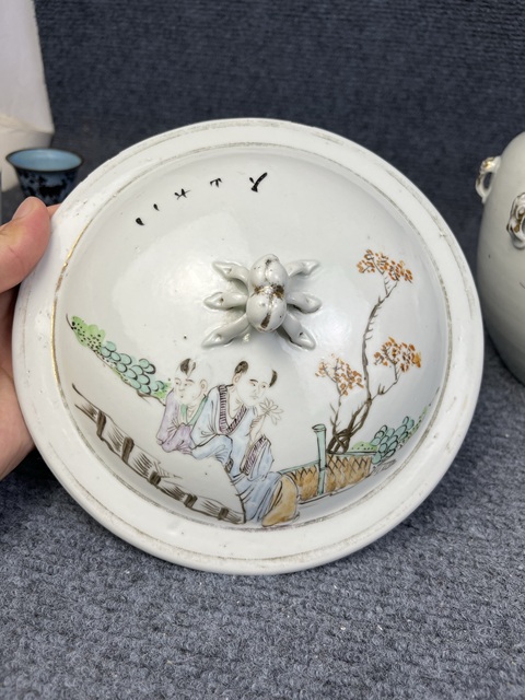 古玩陶瓷粉彩人物紋粥罐真品鑒賞圖
