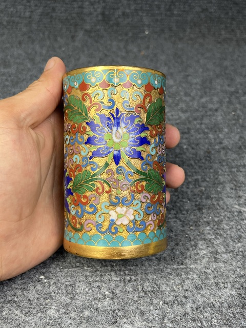 古玩雜項銅胎琺瑯彩筆筒拍賣，當前價格299元