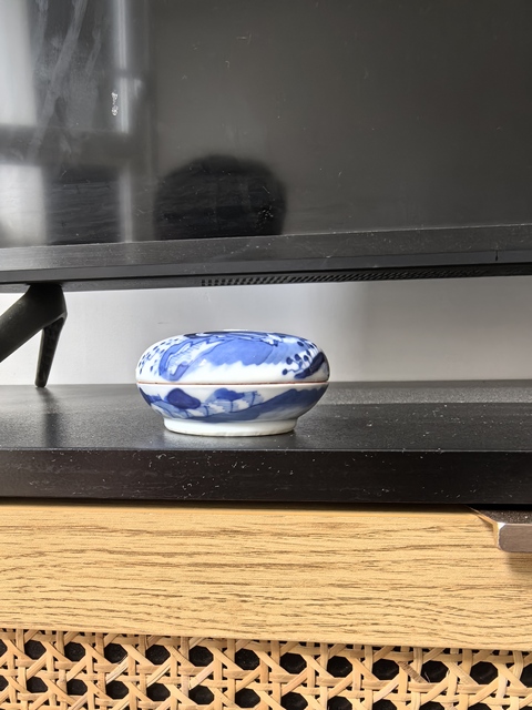 古玩陶瓷青花印泥盒真品鑒賞圖