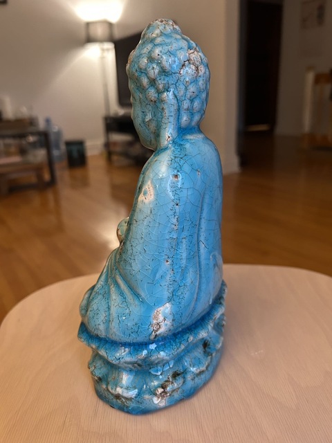 古玩陶瓷孔雀藍釉寶珠佛真品鑒賞圖