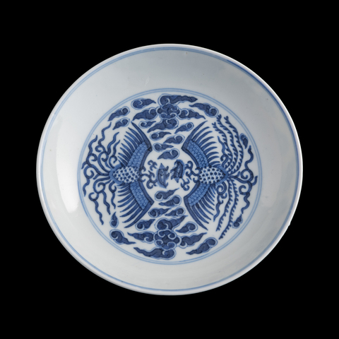 古玩陶瓷鸞鳳和鳴青花盤真品鑒賞圖