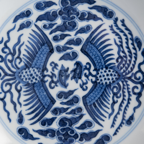 古玩陶瓷鸞鳳和鳴青花盤真品鑒賞圖