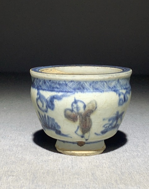 古玩陶瓷青花釉里紅嬰戲紋蒜臼子真品鑒賞圖