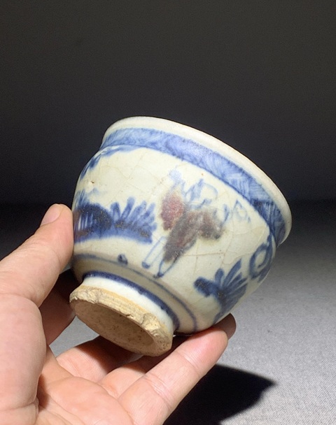 古玩陶瓷青花釉里紅嬰戲紋蒜臼子真品鑒賞圖