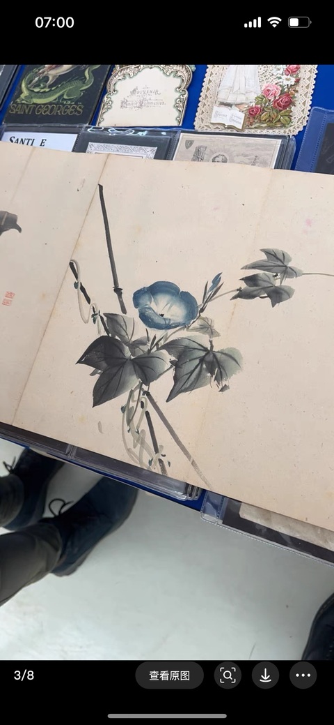 古玩字畫取荼款喇叭花，梅花，菊花冊(cè)頁真品鑒賞圖