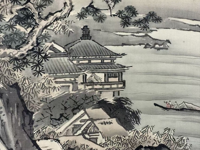 古玩字畫山水雙屏真品鑒賞圖