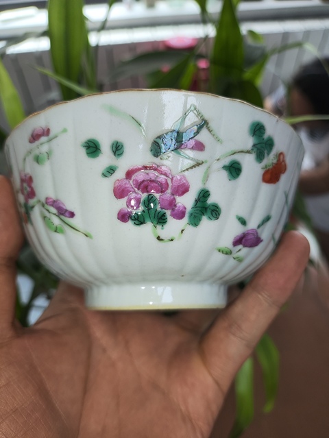 古玩陶瓷粉彩飛黃騰達紋瓜凌碗真品鑒賞圖