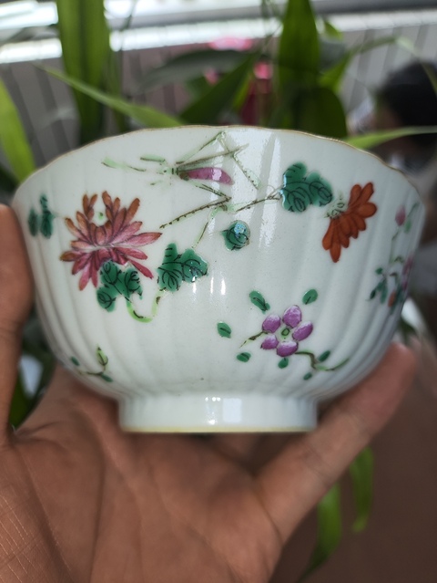 古玩陶瓷粉彩飛黃騰達紋瓜凌碗真品鑒賞圖