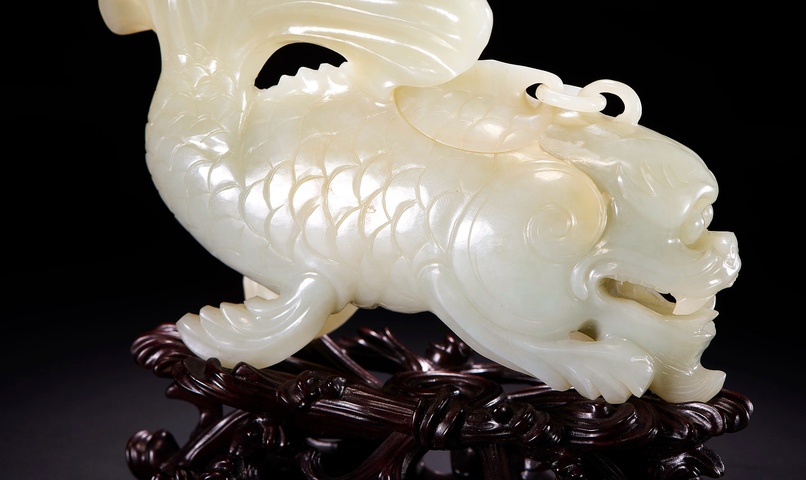 古玩玉器魚化龍擺件真品鑒賞圖