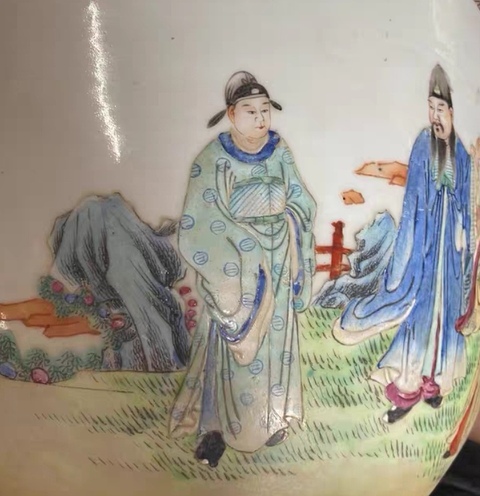 古玩陶瓷人物紋粉彩花盆真品鑒賞圖