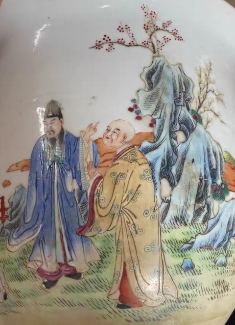 古玩陶瓷人物紋粉彩花盆真品鑒賞圖