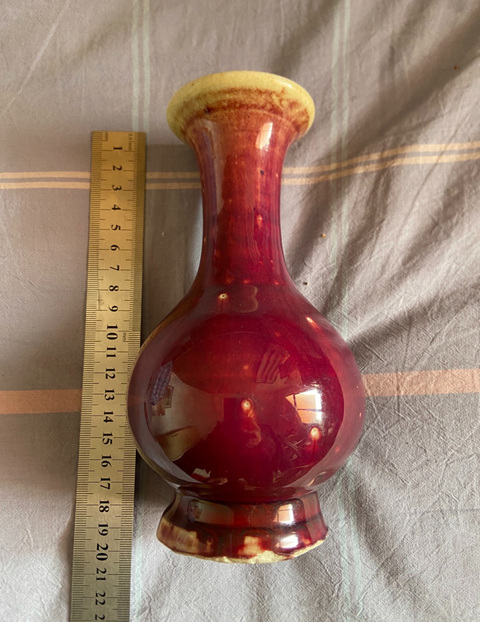 古玩陶瓷鈞紅窯變釉撇口瓶真品鑒賞圖