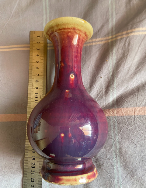古玩陶瓷鈞紅窯變釉撇口瓶真品鑒賞圖