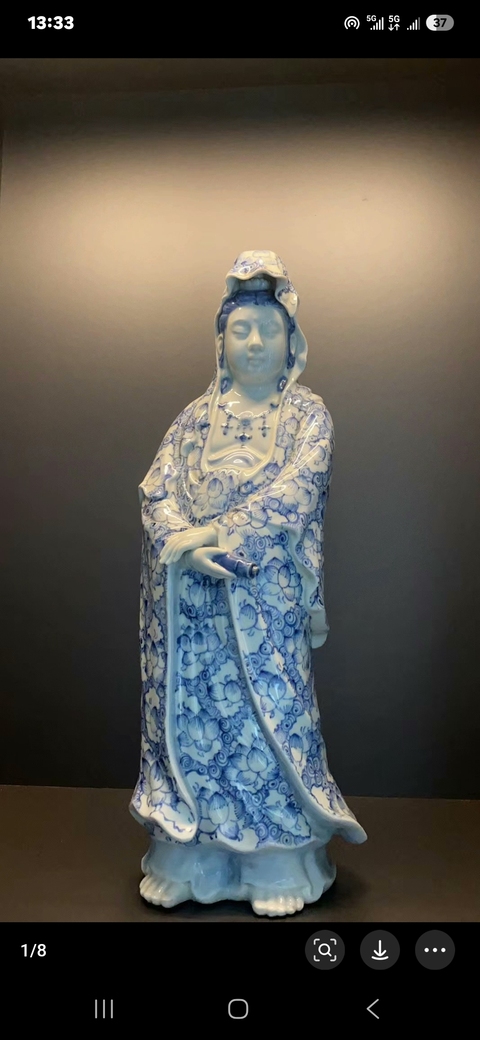 古玩陶瓷青花花卉紋觀音瓷像真品鑒賞圖