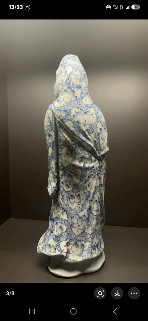 古玩陶瓷青花花卉紋觀音瓷像真品鑒賞圖