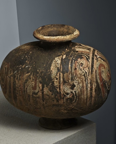 古玩陶瓷漢代彩繪繭形壺真品鑒賞圖