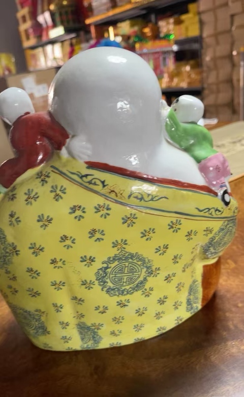 古玩陶瓷粉彩五子登科彌勒佛坐像真品鑒賞圖