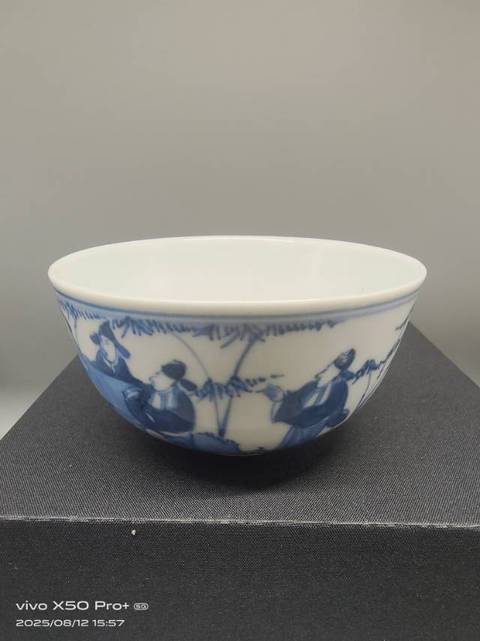 古玩陶瓷竹林七賢青花碗真品鑒賞圖