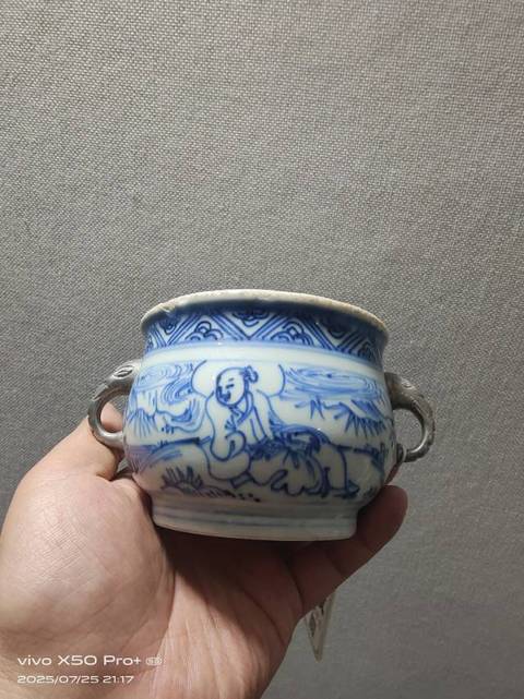 古玩陶瓷青花人物跛氏爐真品鑒賞圖